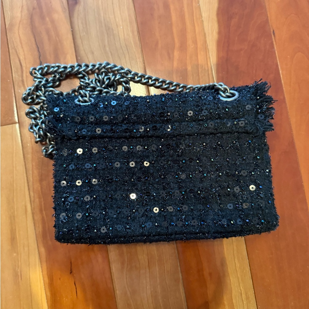 Kurt Geiger London Tweed Lock Fringe Sequins Flap Crossbody/Shoulder Bag - Picture 7 of 7